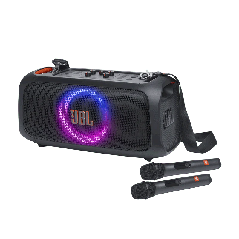 JBL PartyBox On The Go Essential Portable Bluetooth Party Speaker include Two Wireless Microphone