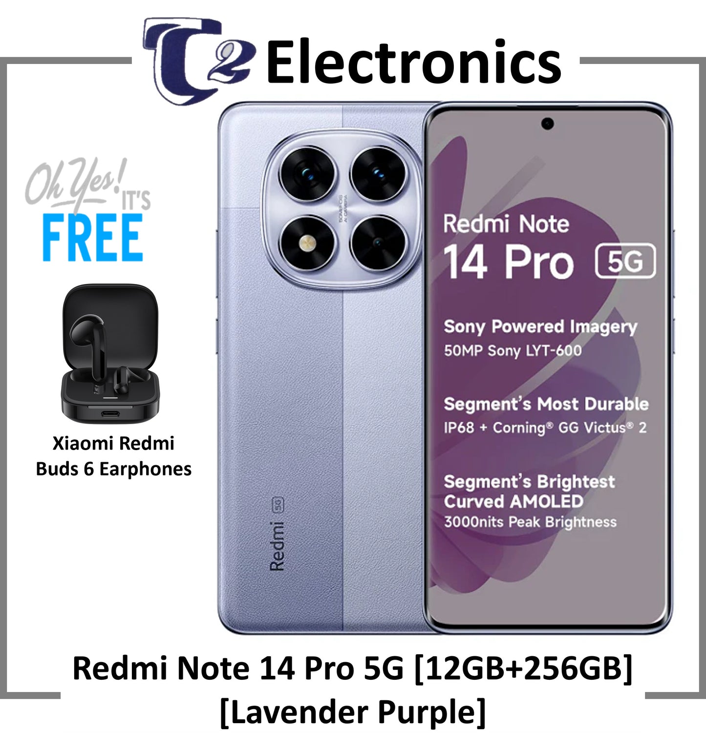 Xiaomi Redmi Note 14 Pro 5G Smartphone | 12GB + 256GB | 200MP AI Camera | MediaTek Dimensity 7300-Ultra | 1.5K 120Hz eye-care display | 1 Year Local XIaomi Warranty