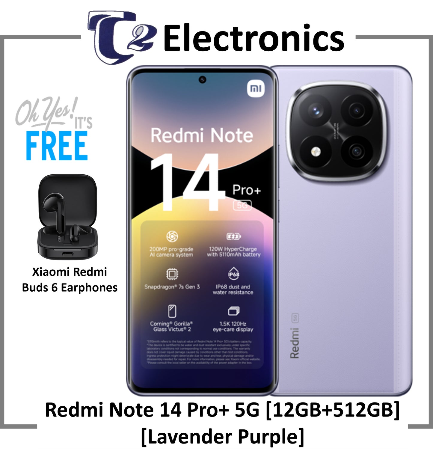 Xiaomi Redmi Note 14 Pro+ 5G Smartphone | 12GB+512GB | 200MP pro-grade AI camera | Snapdragon® 7s Gen 3 | 120W HyperCharge with 5110mAh battery