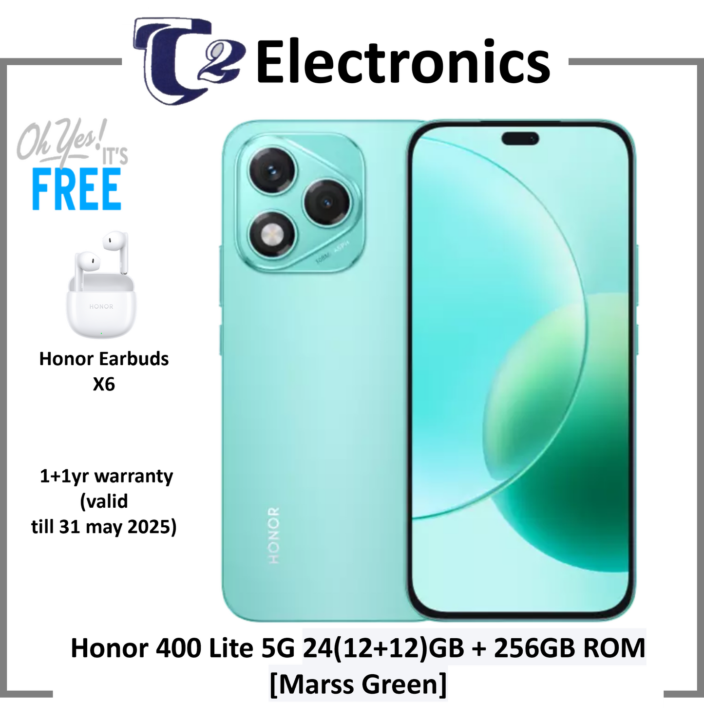 Honor 400 Lite 5G | 24(12+12)GB + 256GB ROM | 2(1+1) Year Extended Warranty by Honor