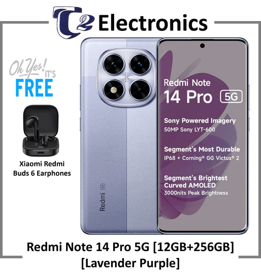 Xiaomi Redmi Note 14 Pro 5G Smartphone | 12GB + 256GB | 200MP AI Camera | MediaTek Dimensity 7300-Ultra | 1.5K 120Hz eye-care display | 1 Year Local XIaomi Warranty