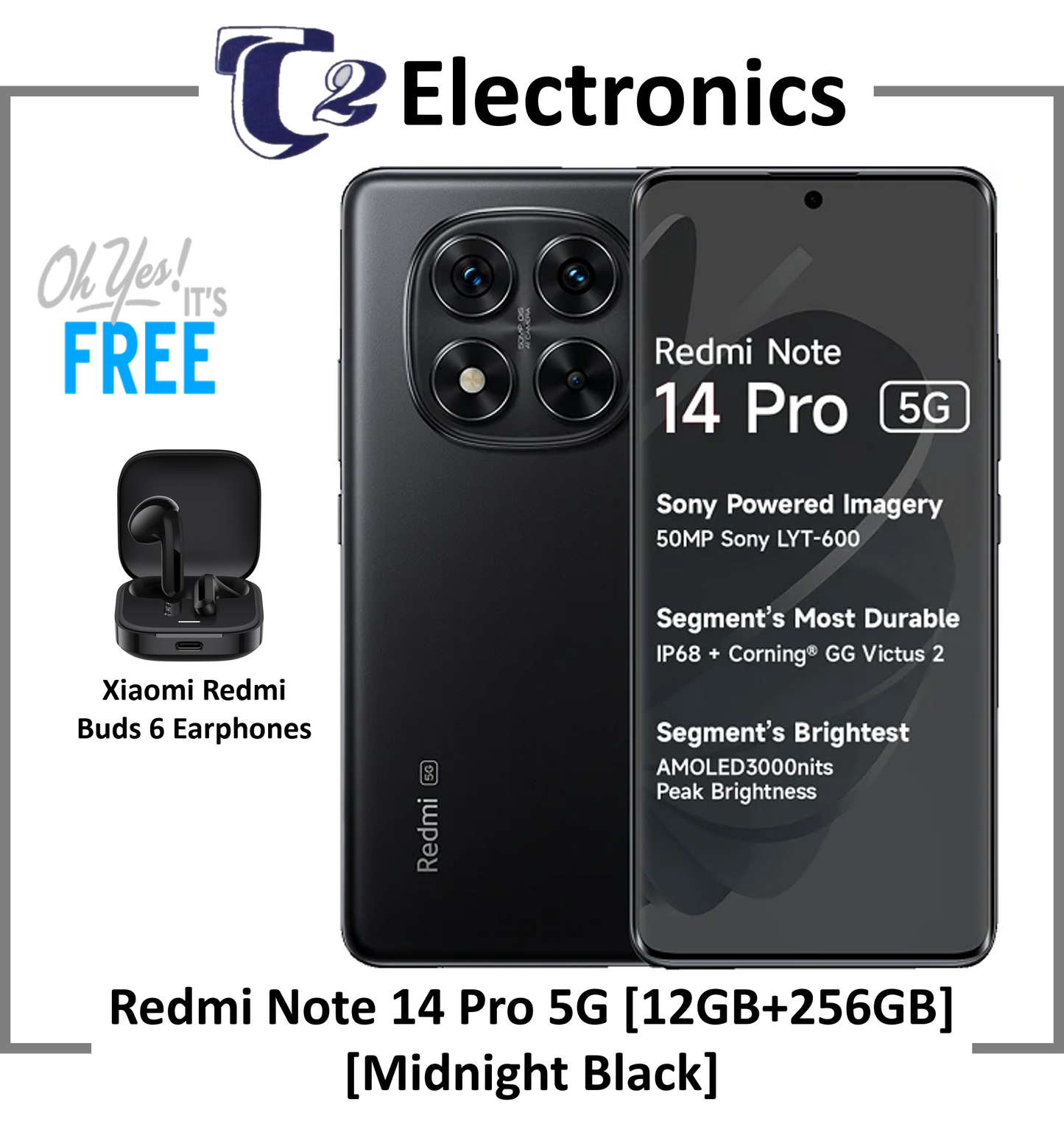 Xiaomi Redmi Note 14 Pro 5G Smartphone | 12GB + 256GB | 200MP AI Camera | MediaTek Dimensity 7300-Ultra | 1.5K 120Hz eye-care display | 1 Year Local XIaomi Warranty